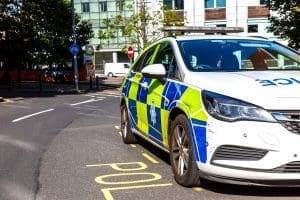 Police car parked in urban area
