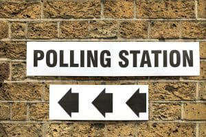 Polling station sign outside a UK voting venue for the Cliftonville by-election
