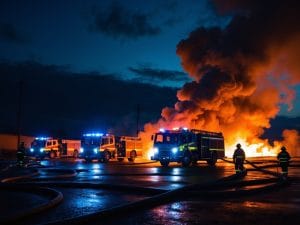 Industrial Fire Destroys Vehicles and Cabins at Hartlip Site