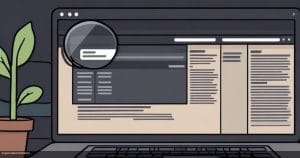 Dark editorial illustration of an internet search results page with a magnifying glass, most results faded and greyed out, representing an independent local news site made almost invisible on search engines.