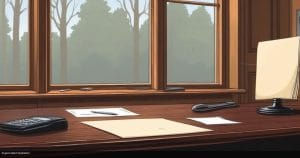 A single envelope on an empty desk in a panelled office