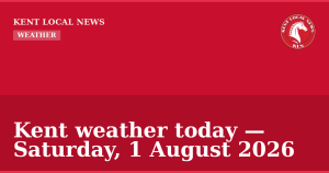 Kent weather today — Saturday, 1 August 2026 — Kent Local News branded hero