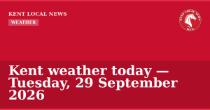 Kent weather today — Tuesday, 29 September 2026 — Kent Local News branded hero