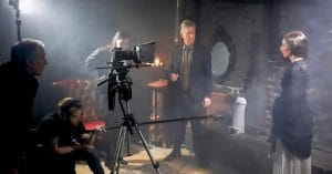 Cast and crew filming a scene for the horror film Slaughter of the Damned